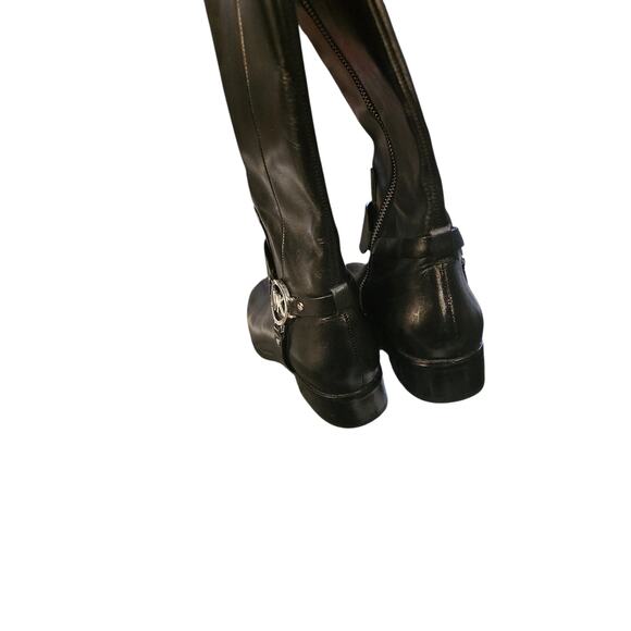 Michael Kors Black Leather Fulton Knee High Tall Riding Boots silver logo sz 6.5 - Picture 6 of 6